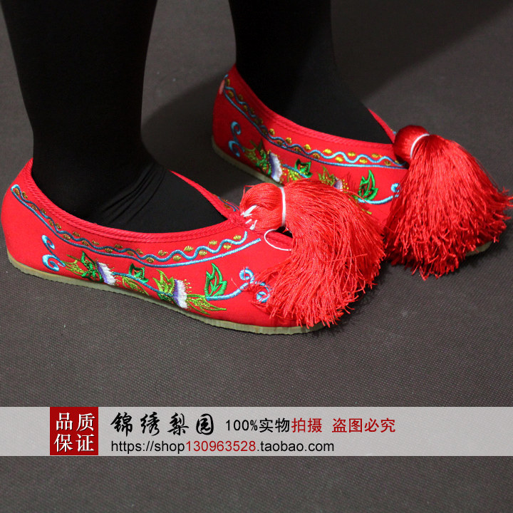 戏鞋戏曲舞蹈彩鞋平底绣花鞋儿童古装鞋女绣花鞋越剧花Y旦鞋小姐