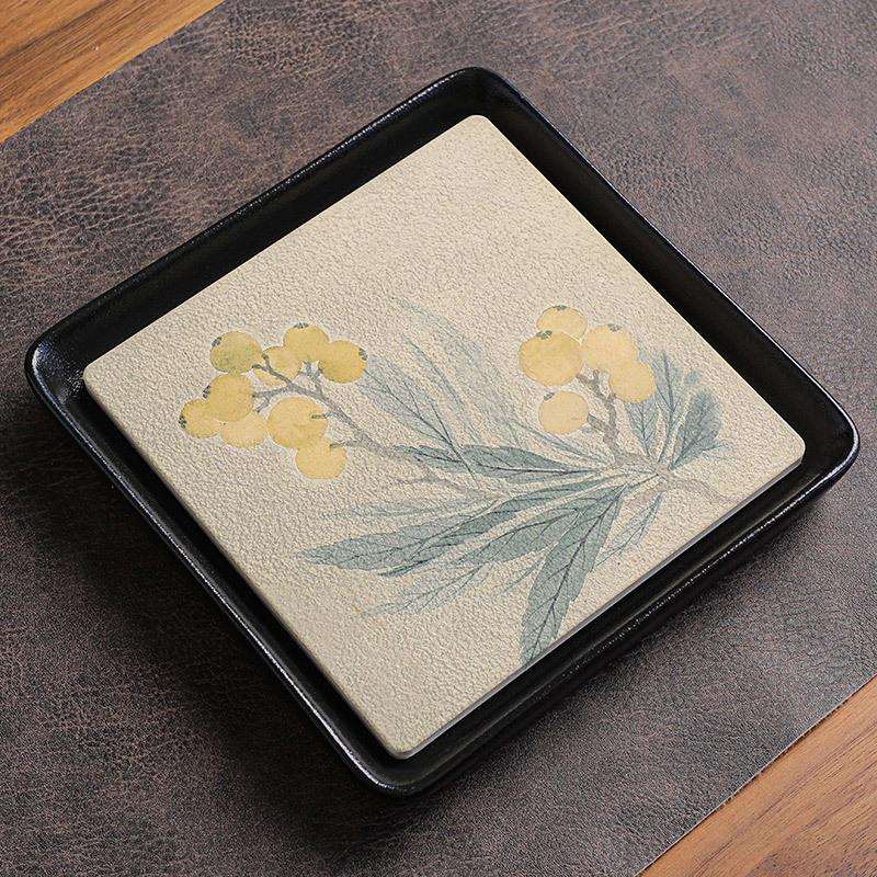 枇杷速干吸水茶盘 陶瓷干泡台茶壶小托盘家用壶承茶具茶道配件