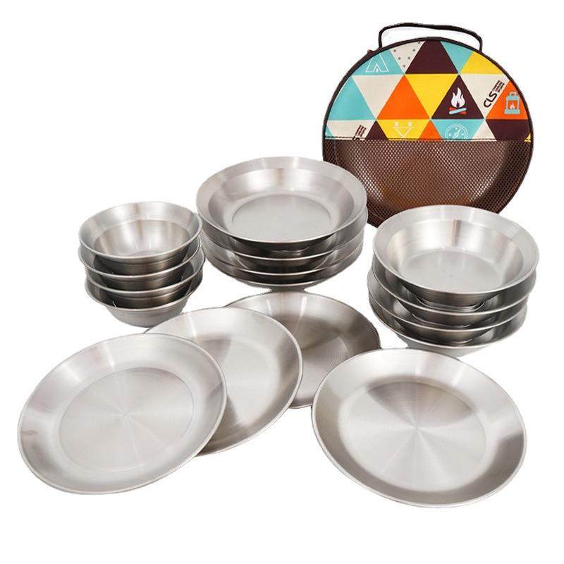 苏米户外不锈钢餐盘碗16件套野营餐具自驾游便携露营烧烤盘家用