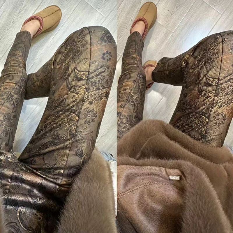 加绒皮裤女冬季新款显瘦百搭花纹涂层铅笔K裤皮U小脚打底裤铅笔裤