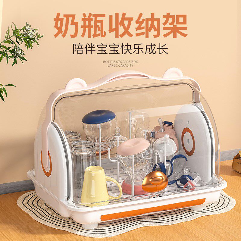 宝宝奶瓶收纳箱婴儿专用防t尘沥水架放辅食餐具碗筷水杯碗筷收纳