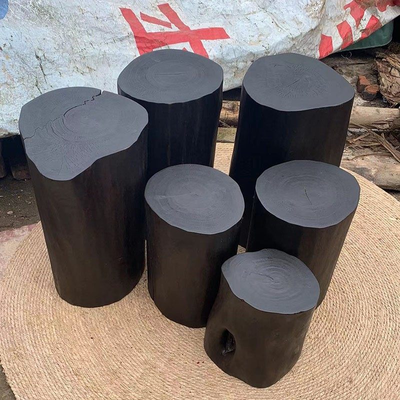 侘寂风原木树根茶桌做旧墩子火烧碳G化木桩墩根雕树头木墩包邮