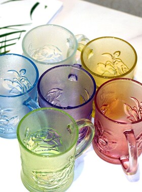 炫彩玻璃玫瑰杯彩色玻璃套装客厅果汁啤I酒杯家用耐热水杯子茶杯