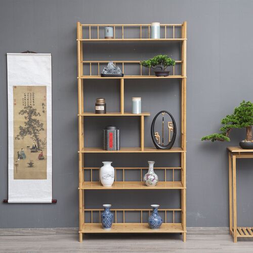 置物架简约d中式博古架书架加高书柜茶房茶具多层落地收纳架子带