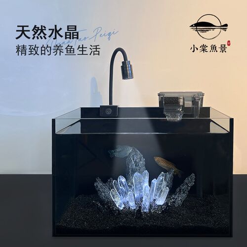 水晶造景鱼缸过滤循环整套桌w面小型斗鱼高级暗黑风玻璃超白黑背