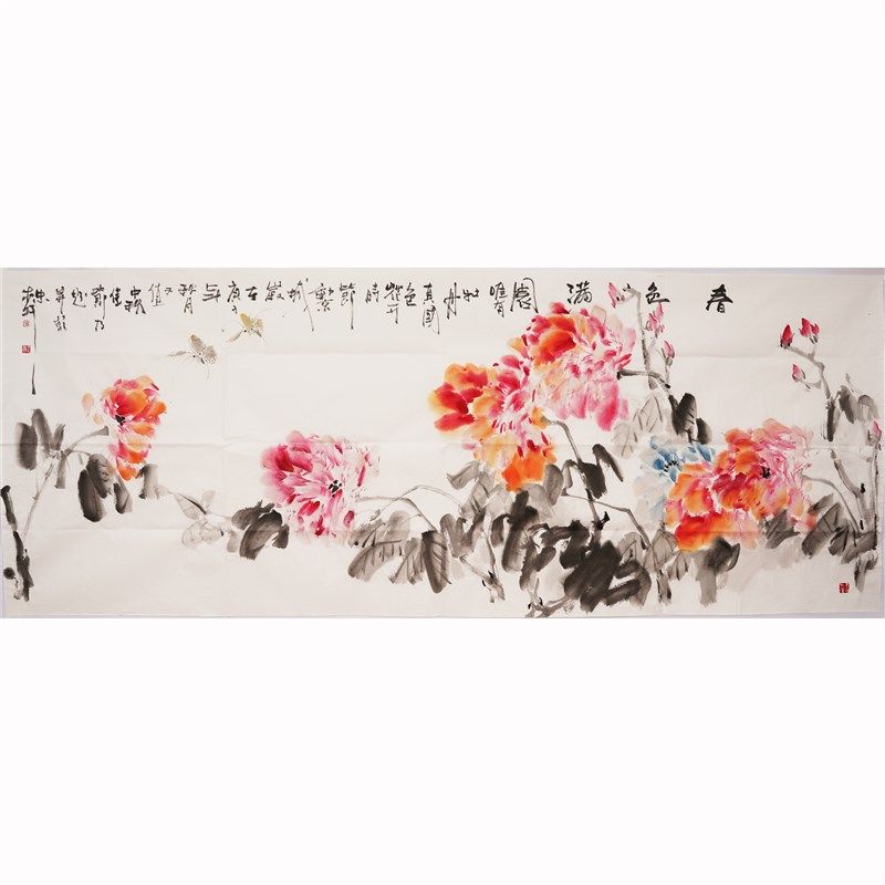 小六尺国画牡丹大写意手绘花鸟画办公室客厅装饰画廖忠柳00003