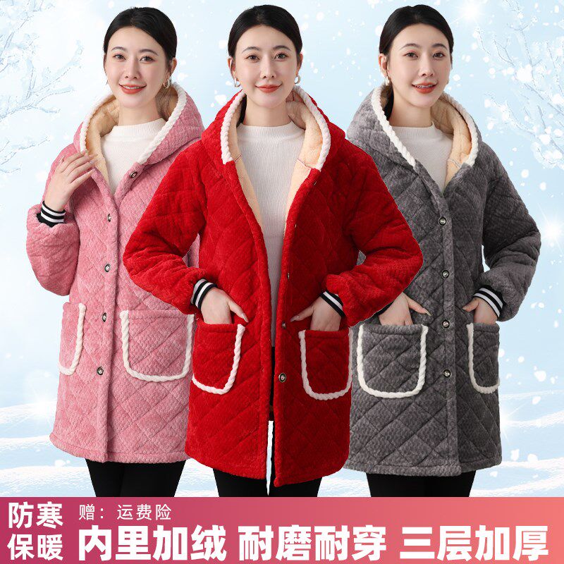 冬季加绒加厚时i尚罩衣女成人长袖保暖厨房围裙护衣防污耐脏工作