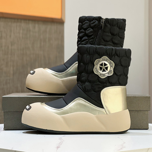 加绒雪地靴女款冬k季2024新款厚底白色短靴子百搭洋气防滑保暖棉