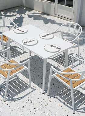 户外桌椅白色网红全铝室外休闲奶茶店咖啡厅庭院露台桌椅三五件套