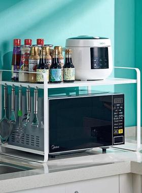 白色简约微波炉置物架固定双层铁艺多用途烤箱锅具调料收纳整理