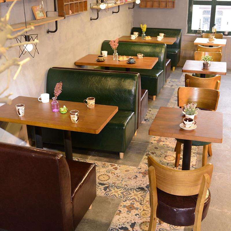 奶茶甜品店酒吧椅子西餐咖啡厅饭店餐桌椅组合火锅店靠墙卡座沙发