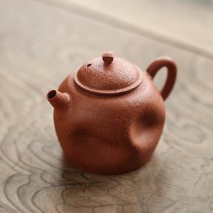 潮州手拉壶手捏凹凸朱泥壶全手工泡茶壶120ml紫砂壶老原矿拙朴
