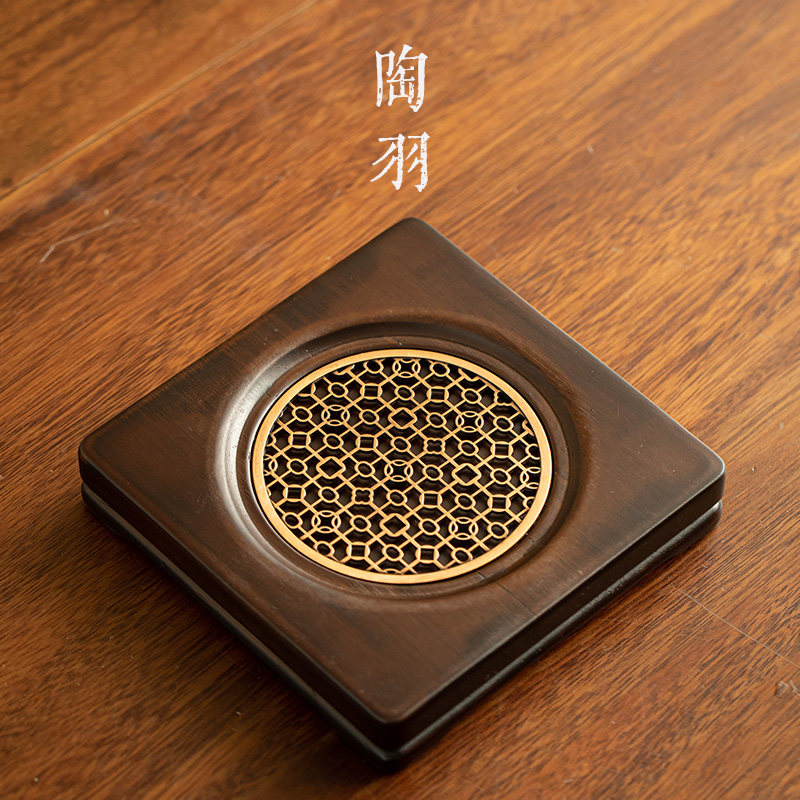 方正壶承功夫茶具配件茶壶t托实木壶垫合金窗花隔热防烫壶垫干泡