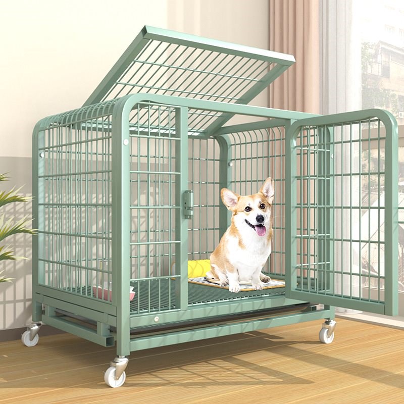 新款特粗方管狗笼子小型犬狗笼带厕所室H内家用狗屋狗窝宠物铁笼