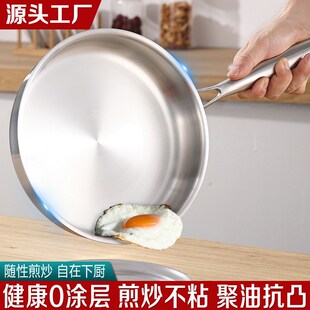 316不锈钢平底锅家用加厚不粘煎锅带盖无涂层炒菜多用锅煎蛋牛排