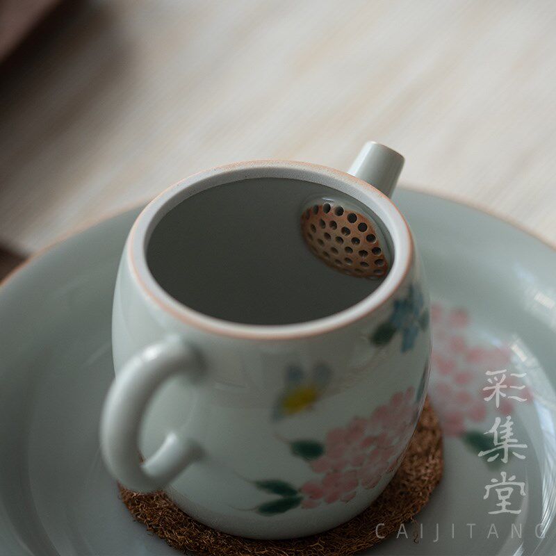 彩集堂 手绘绣i球花小茶壶 仿古釉下彩陶瓷茶具单壶泡茶器