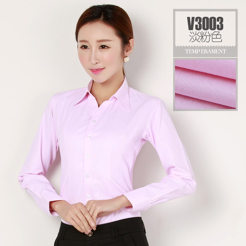 职业装女白衬衫职业工装衬衣正装条纹工作服加绒粉色衬衫长袖大码