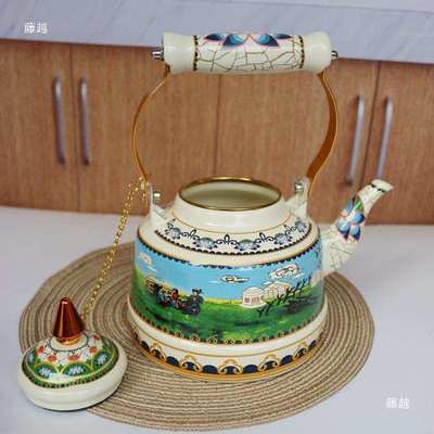蒙古奶茶壶内蒙古特色草原风情搪瓷烧水壶热水壶蒙古餐厅茶壶锅茶