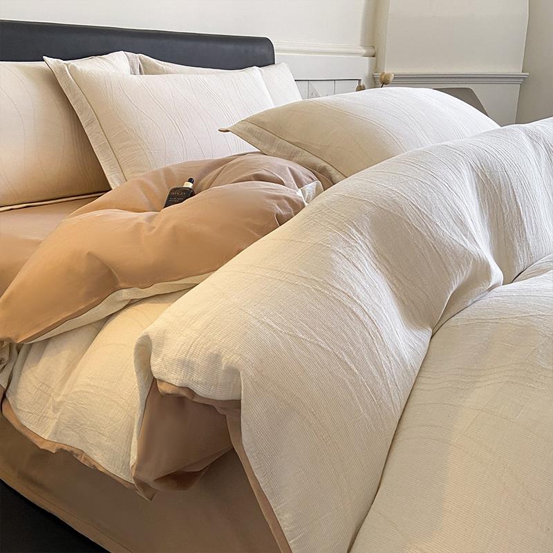 A类床上全棉四件套加厚磨毛床品纯棉提花被套床单人三件套床笠