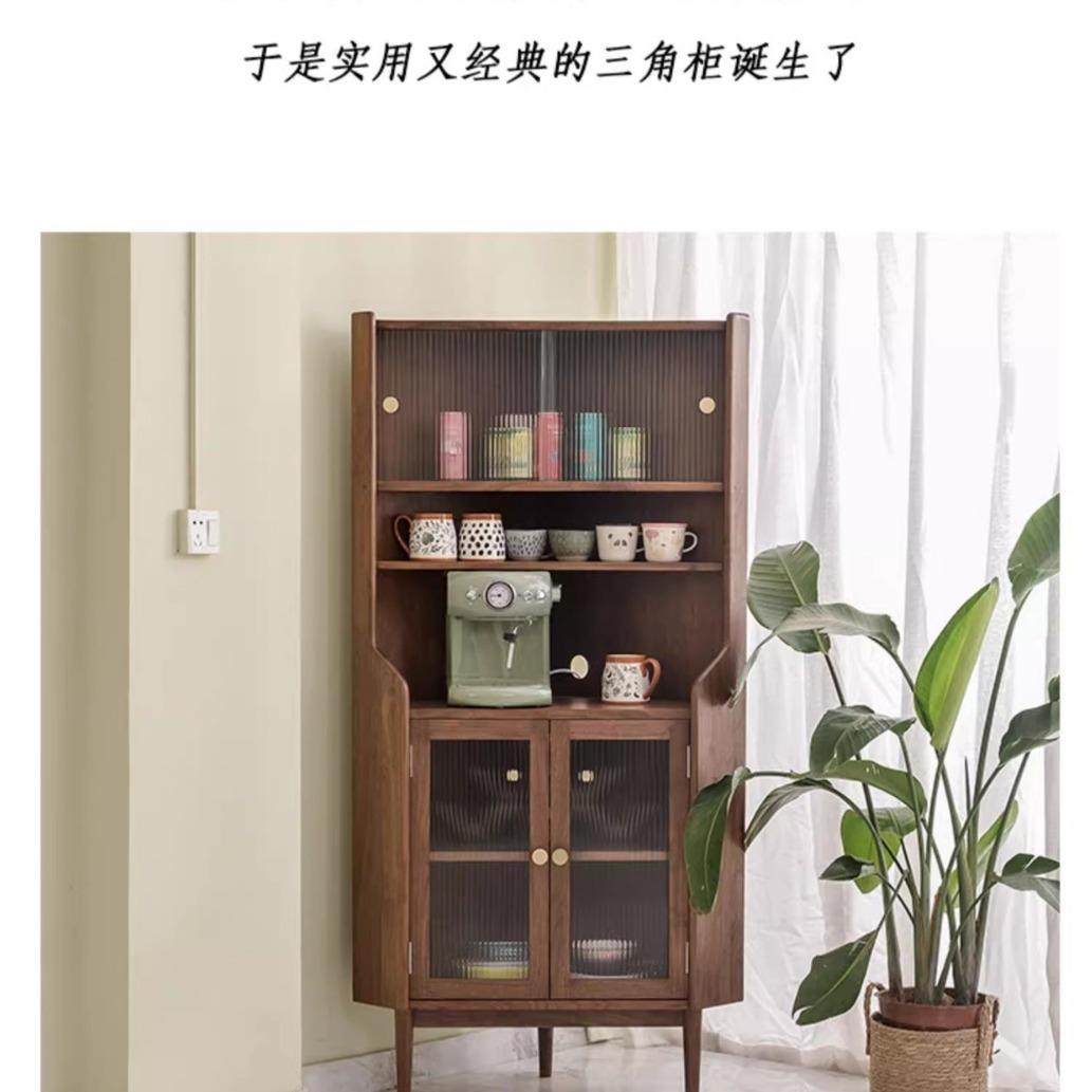 北美黑胡桃木转角柜北欧樱桃木实木墙角餐边柜简约沙发边柜收纳柜