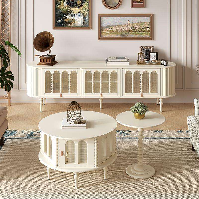 上翻门实木电视柜小户型中古风烤漆收纳储物柜一体复古法式奶油风