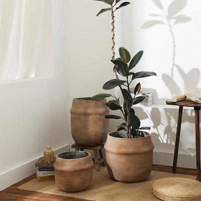 北欧网红镁泥大花盆编织草编藤编花蓝子形状落地家居大绿植柠檬树