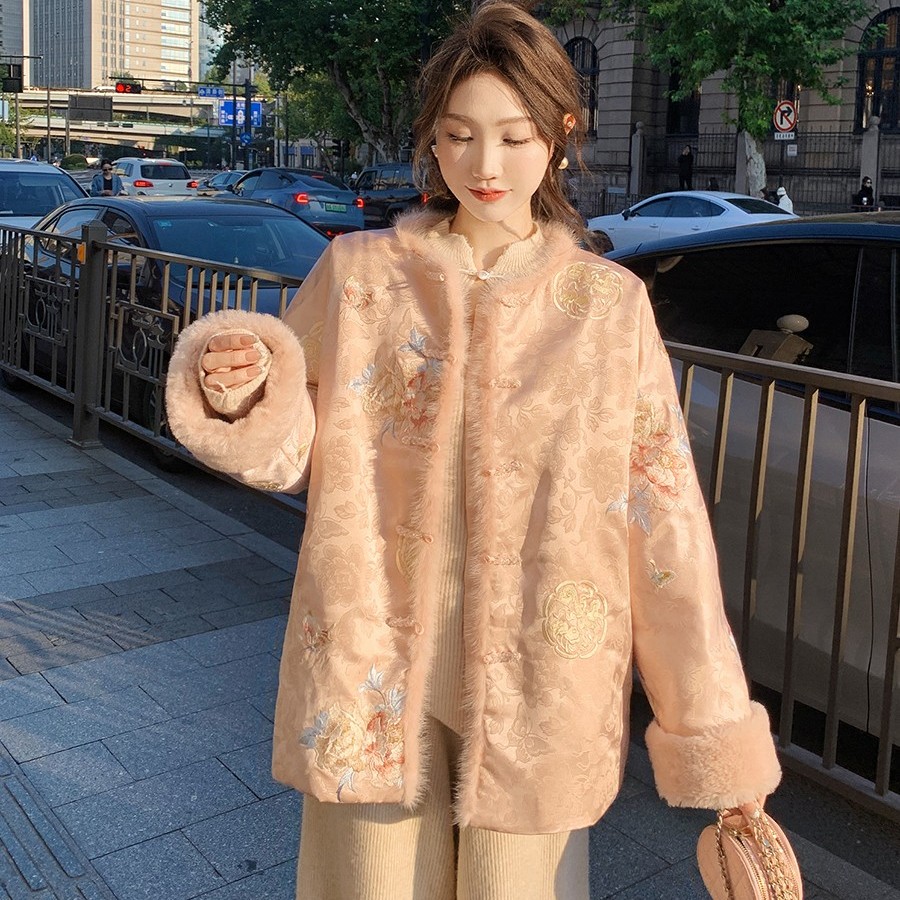 果果家 宋锦/新中式国风白鸭绒羽绒服女冬季2025新款刺绣提花外套