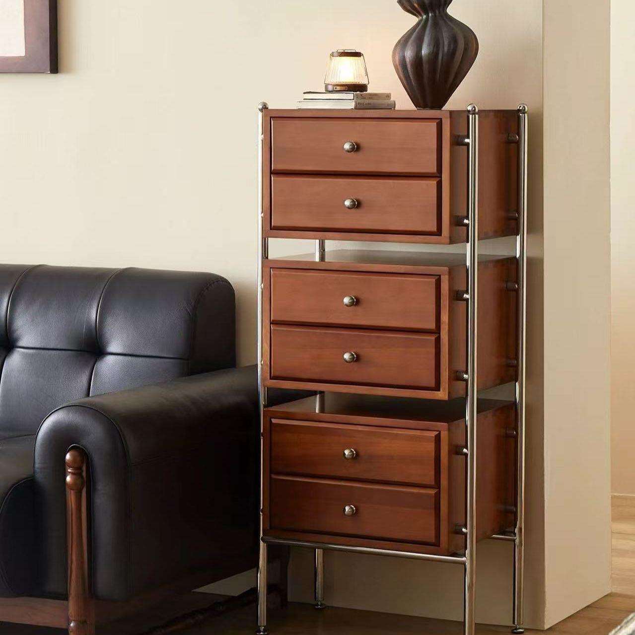 实木斗柜客厅靠墙抽屉柜复古储物柜卧室置物柜沙发边柜装饰收纳柜