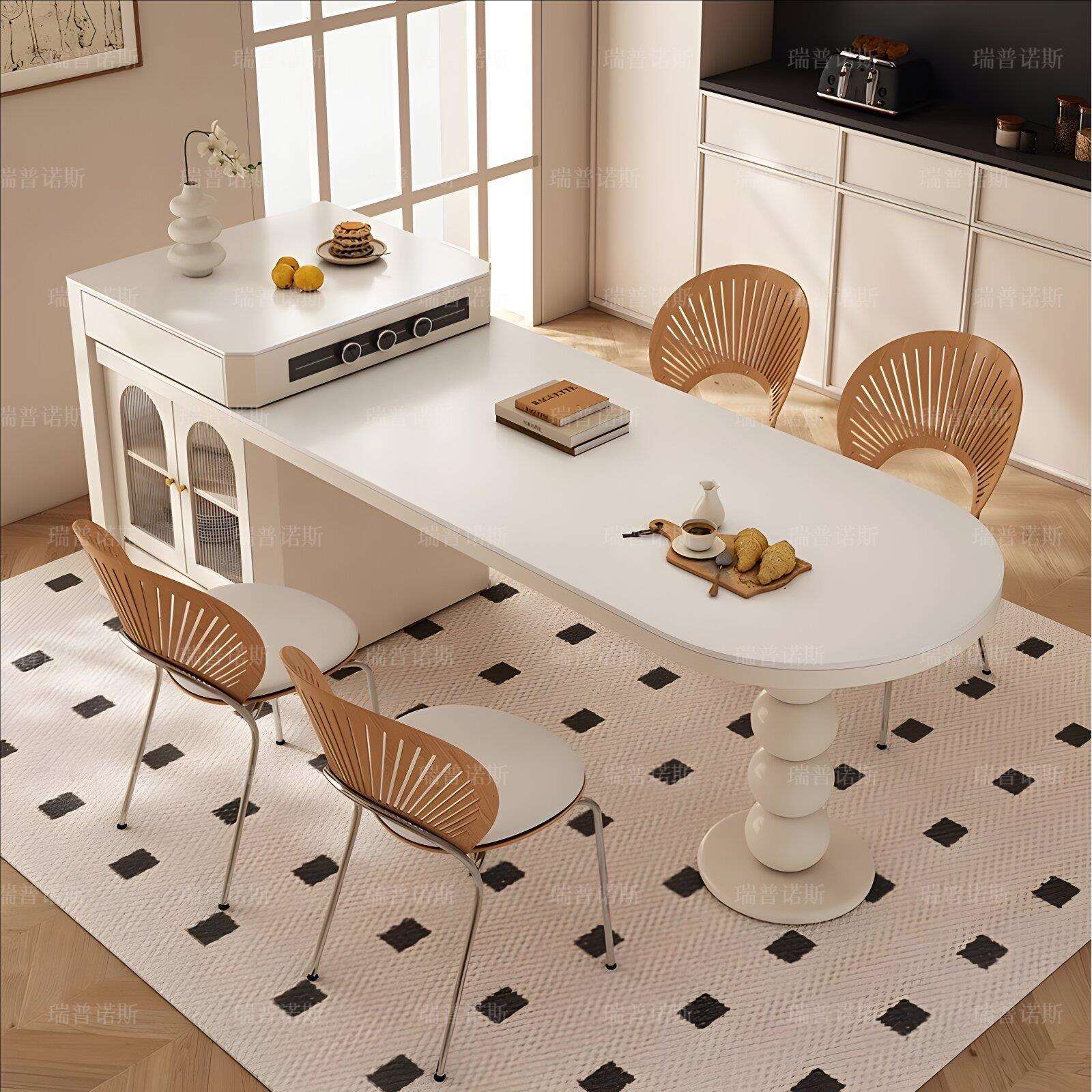 新款岛台餐桌一体可伸缩家用岩板倒台轻奢大户型厨房中岛台吧台