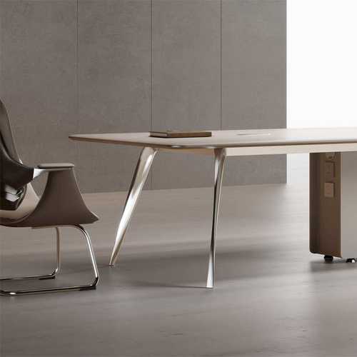 轻奢现代极简长条会议桌铝合金桌架高档洽谈桌家用设计师办公桌椅