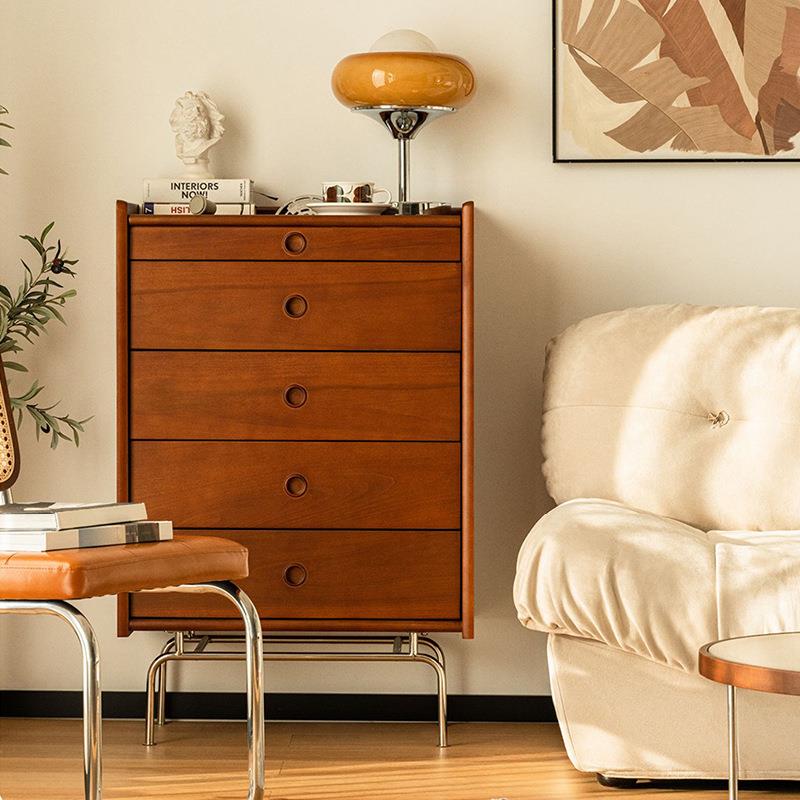 日式五斗柜收纳柜实木储物柜抽屉柜客厅中古边柜置物柜卧室床尾柜