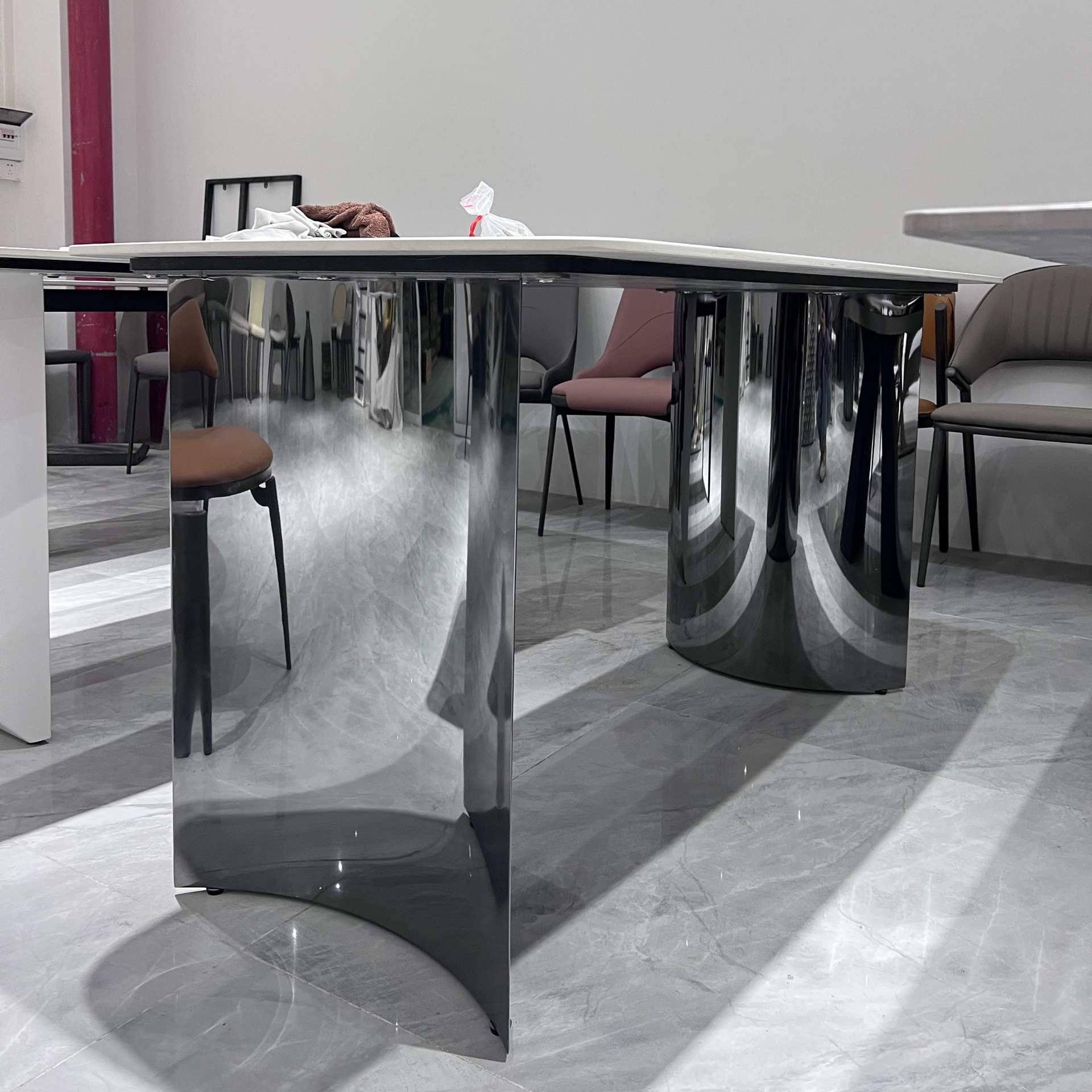 轻奢餐台脚奢石底座大理石架意式家具岩板桌腿不锈钢极简餐桌