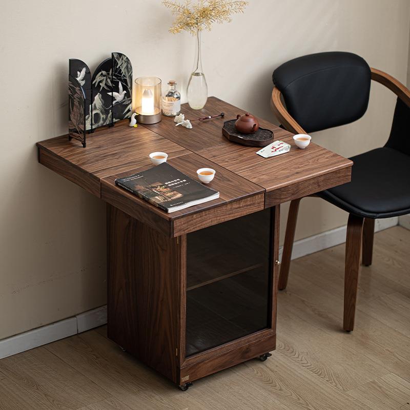 黑胡桃木茶桌可收纳组合四方桌复古实木茶室茶空间茶几小桌子