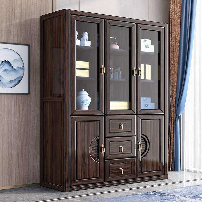 新中式乌金木实木书柜自由组合书柜家用三四五门简约落地书房书架