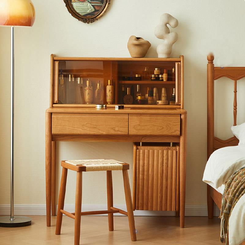 北欧实木樱桃木梳妆台复古小户型卧室简约化妆桌斗柜收纳一体转角