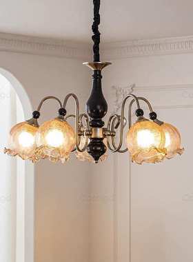 Nacy中古白蜡木客厅吊灯美式复古铃兰花朵灯法式餐厅浪漫主卧室灯