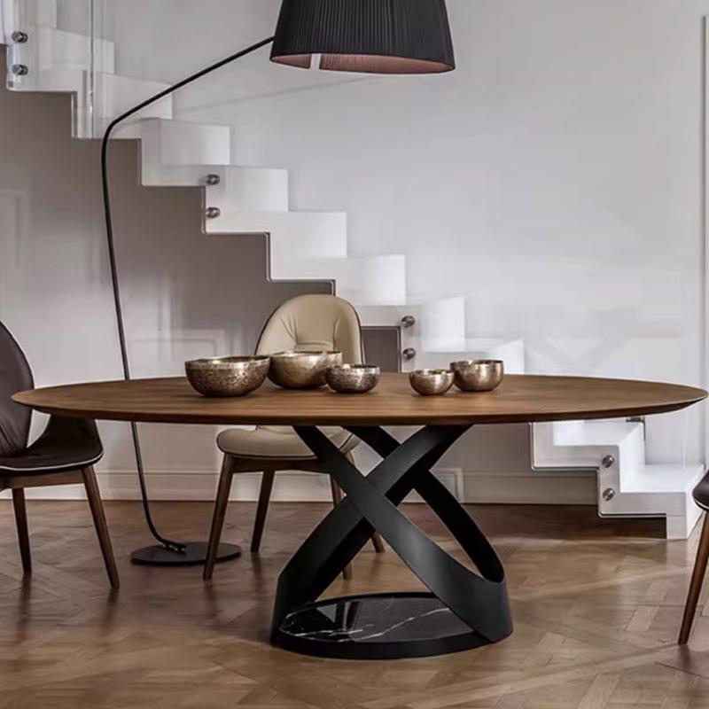 美式乡村复古实木餐桌个性创意小户型圆桌民宿酒店设计师造型桌子