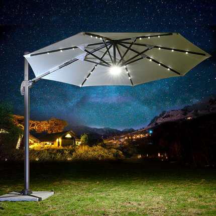 户外遮阳伞庭院伞露台室外太阳能伞带LED灯罗马圆方形休闲遮阳伞