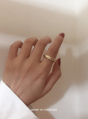 耳边风 复e古冷淡风简约哑光高级感麻花金属开口戒指