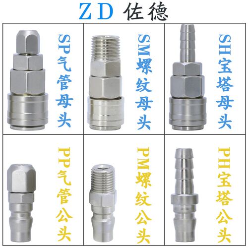 空压机C式自动自锁快速接头2分4分公母头螺纹快接SM/PM-20/30/40