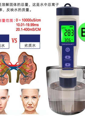 5合1咸度计ph值检测笔防水盐度计海水检测仪水质测试分析仪高精度