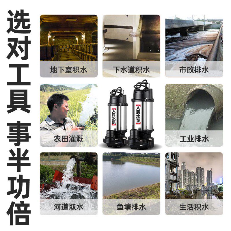 人民低水位潜水泵环吸抽水底吸泵高扬程大流量不锈钢220v鱼池家用