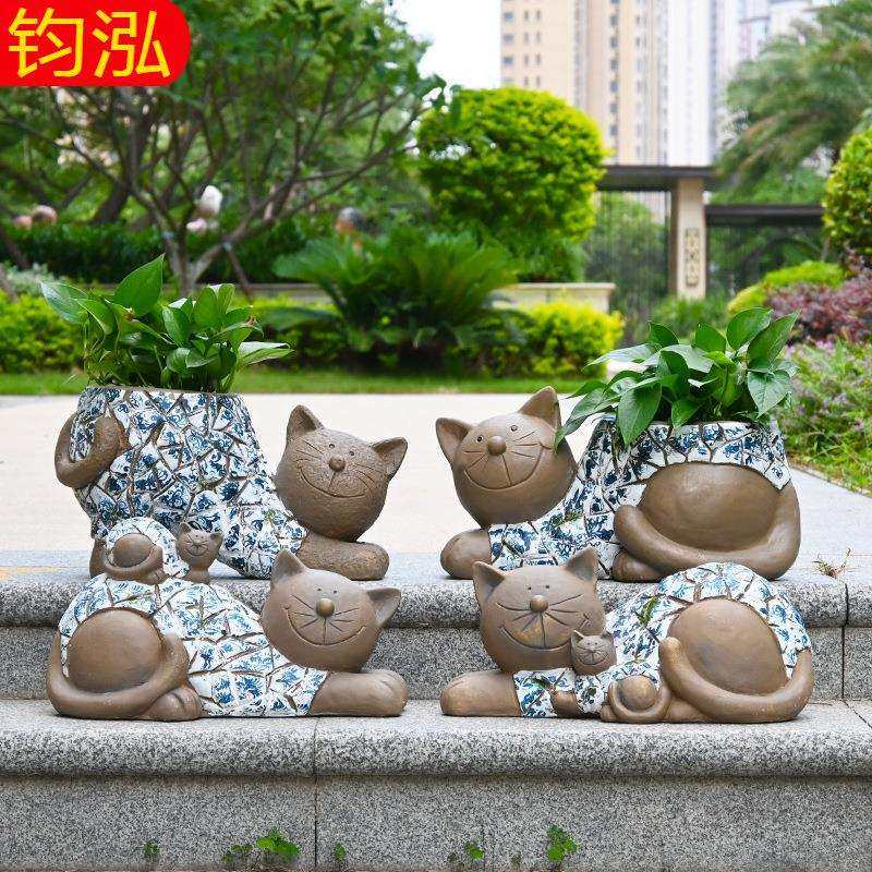 别墅庭院装饰花园摆件户外创意花猫仿真动物摆设天台阳台造景布置