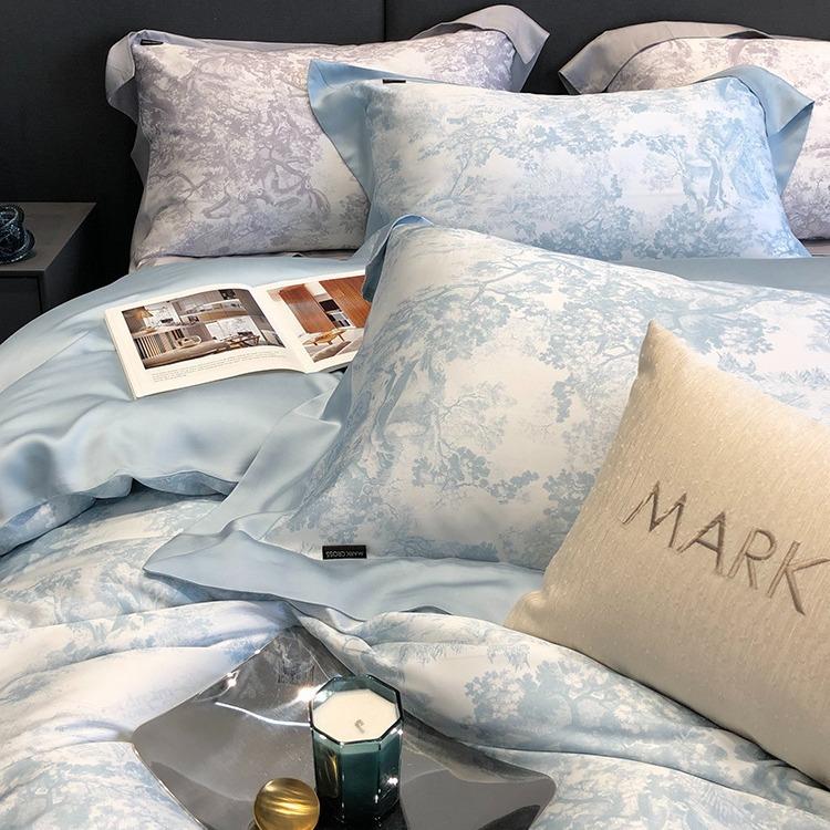 高端60支兰精莱赛尔天丝四件套印花被套拼角床单冰丝床上用品