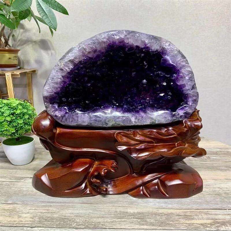 紫水晶洞原石天然水晶摆件玛瑙聚宝盆紫晶洞晶簇奇石 柠檬