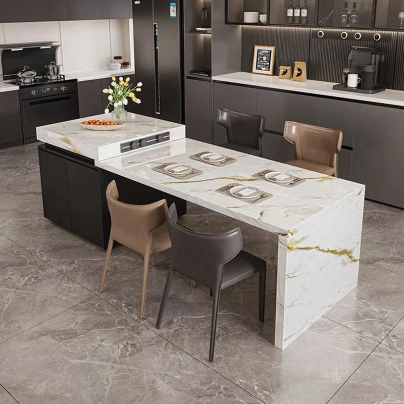 可伸缩岩板岛台带电磁炉餐桌一体开放式厨房茶吧操作台两用自家