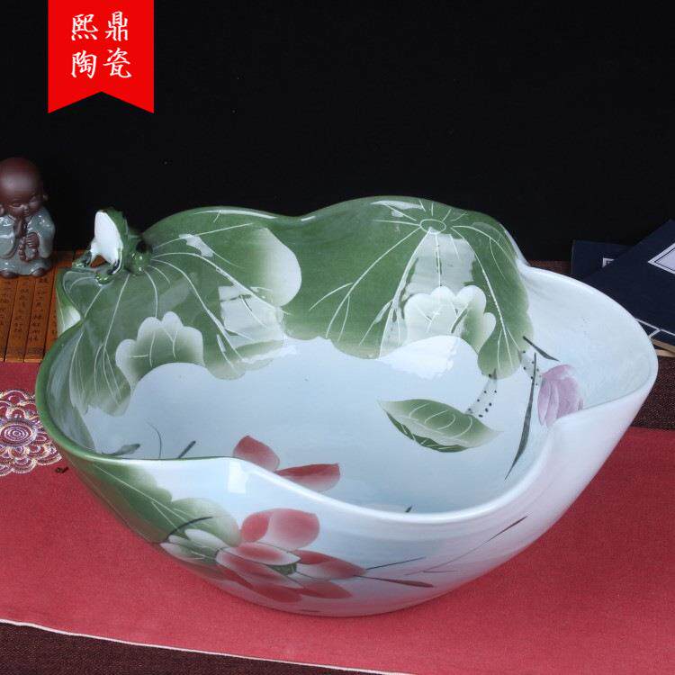 景德镇陶瓷鱼缸 荷花青蛙睡莲缸 乌缸金鱼缸家居装饰时尚摆件