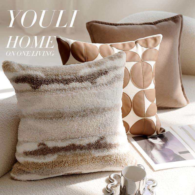 奶油色咖棕色轻奢抱枕套高级靠枕现代简约客厅沙发床上飘窗靠垫