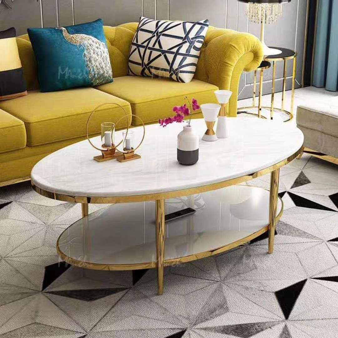 北欧小户型后现代轻奢客厅家用简约创意铁艺大理石茶几圆形桌