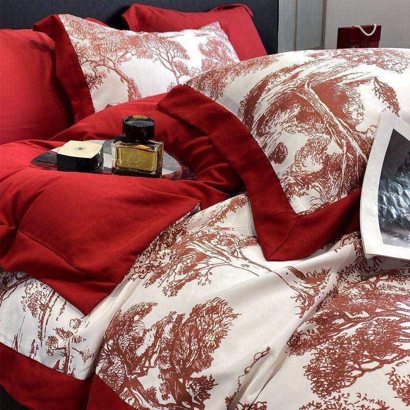 婚庆大红色四件套结婚喜庆婚床被套婚房备婚印花床品床单